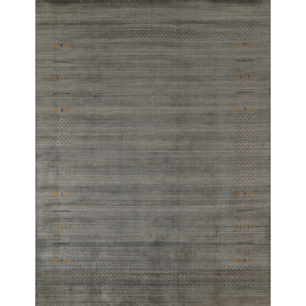 Green & Gray Gabbeh Indian Area Rug Handmade Wool Carpet - 8'2" x 9'10"