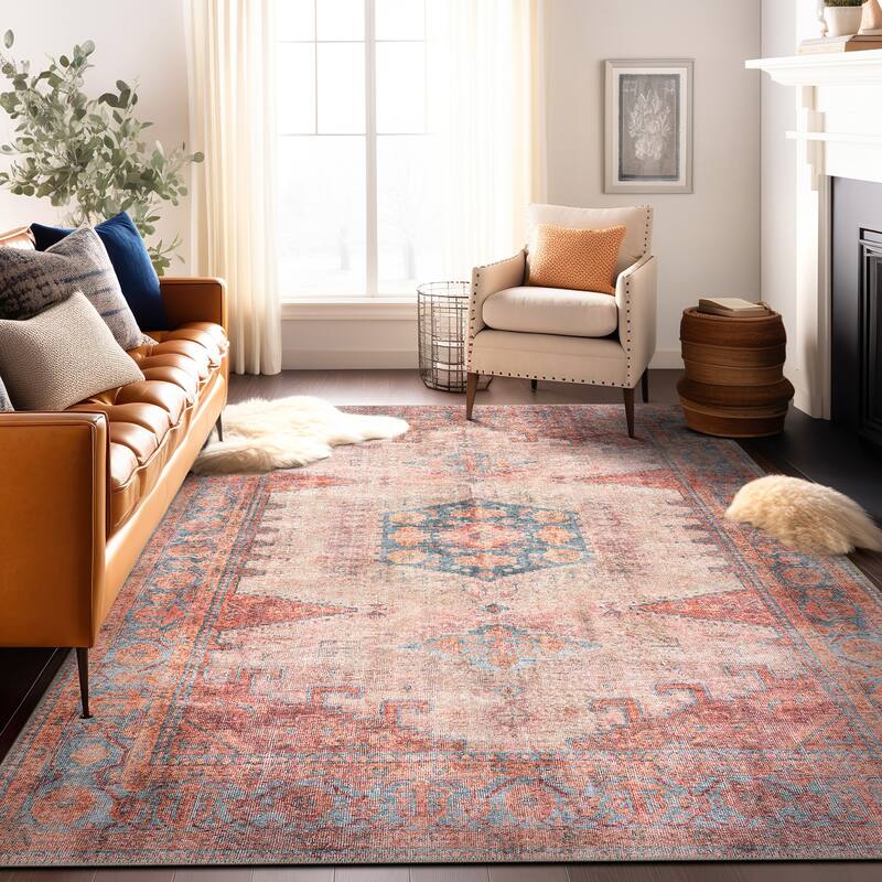 World Rug Gallery Vintage Bohemian Machine Washable Non Slip Area Rug