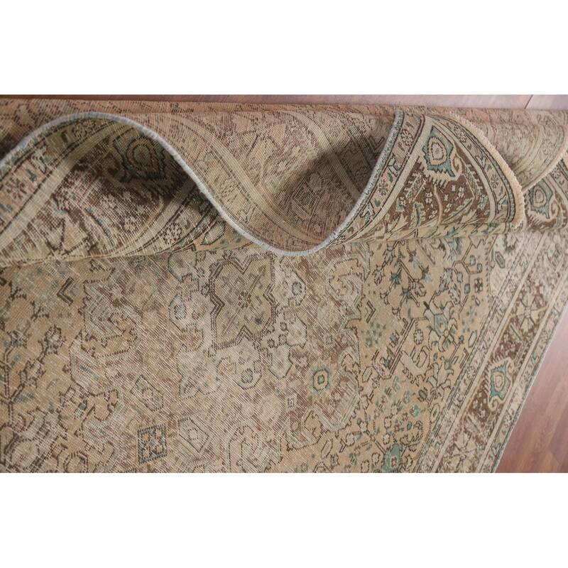 Hand Knotted Oriental 100% Wool Carpet Traditional Medallion Beige & Ivories Tabriz Area Rug - 9' 6'' X 6' 5''