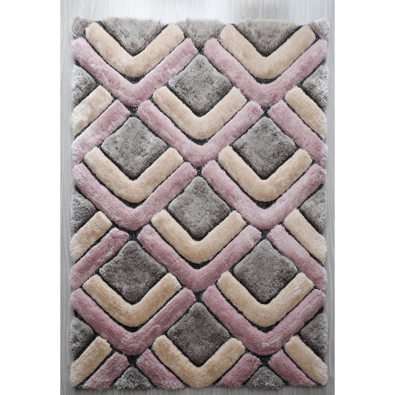 Mateos Shag Contemporary Designed Area Rug - 5' X 7' - Lavender/Ivory/Gray