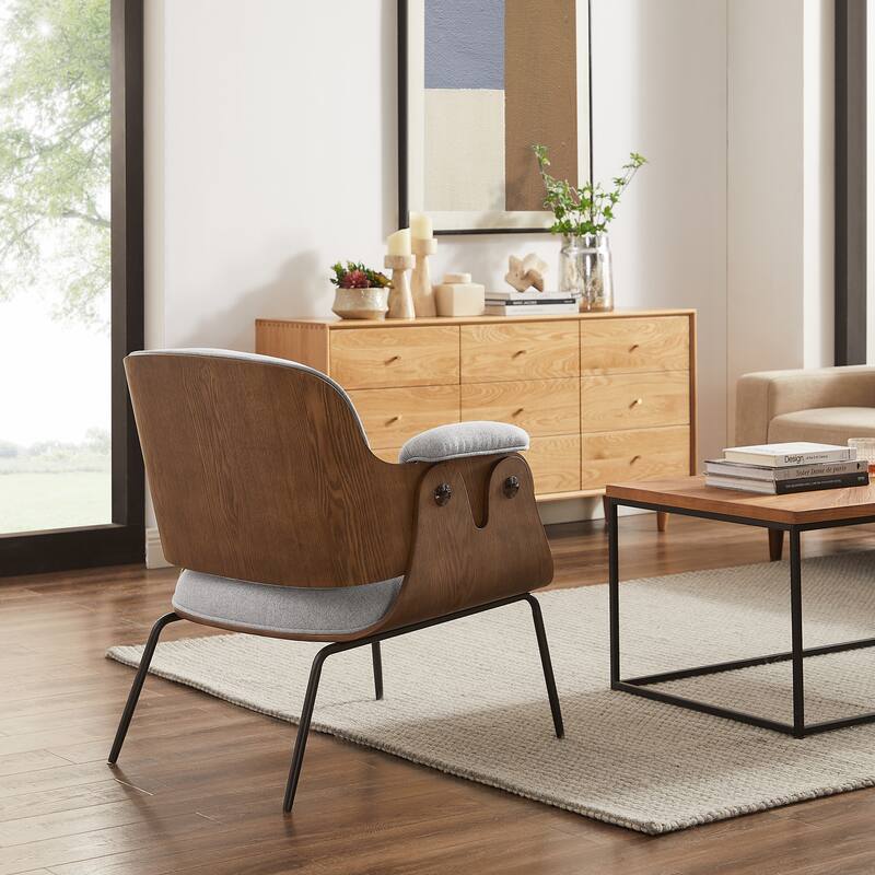 Art Leon Mid-Century Modern Fabric and Wood Accent Arm Chair