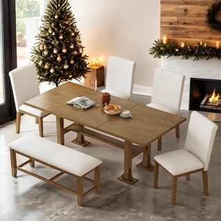 6-Piece Extendable Dining Table and Chair and Bench Set with Removable ...