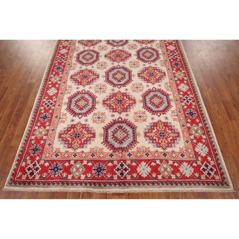 Beige / Ivory Kazak Oriental Area Rug Hand-Knotted Wool Carpet - 4'11" x 6'6"