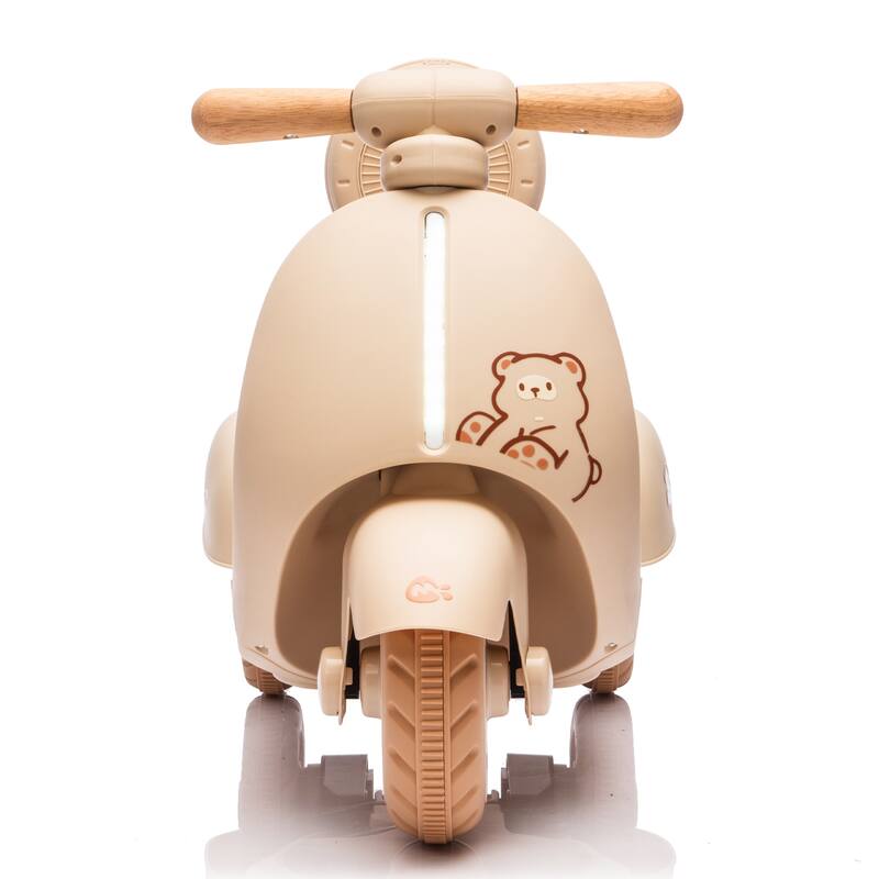 Beige 3-Wheel Scooter Ride-On Scooter with Parent Remote Control, Battery Powered Electric Car with Bluetooth Music