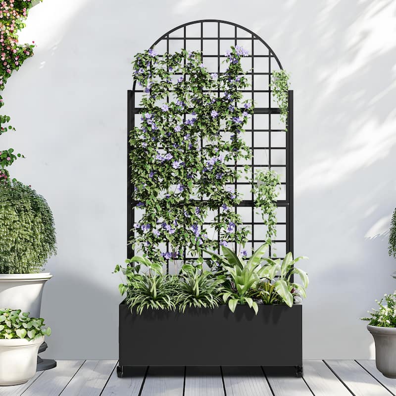 Movable Raised Garden Bed with Trellis and Lockable Wheels - 71*35 - Black