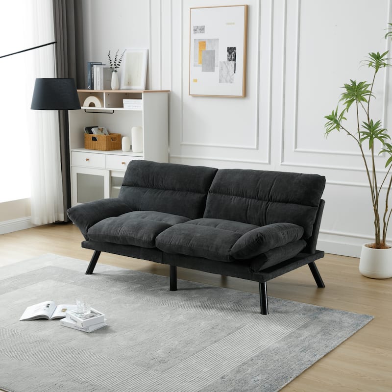 Modern 2-Seater Linen Sofa with Metal Legs, Set of 1