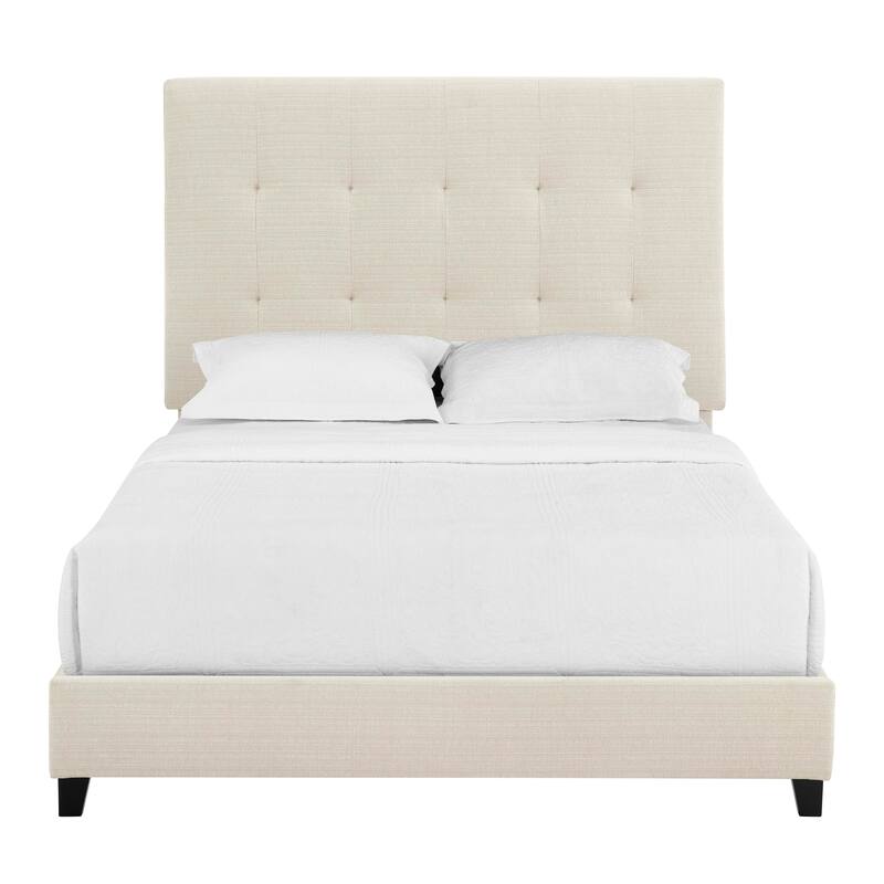 Beige Tufted Upholstered Queen Platform Bed with Headboard