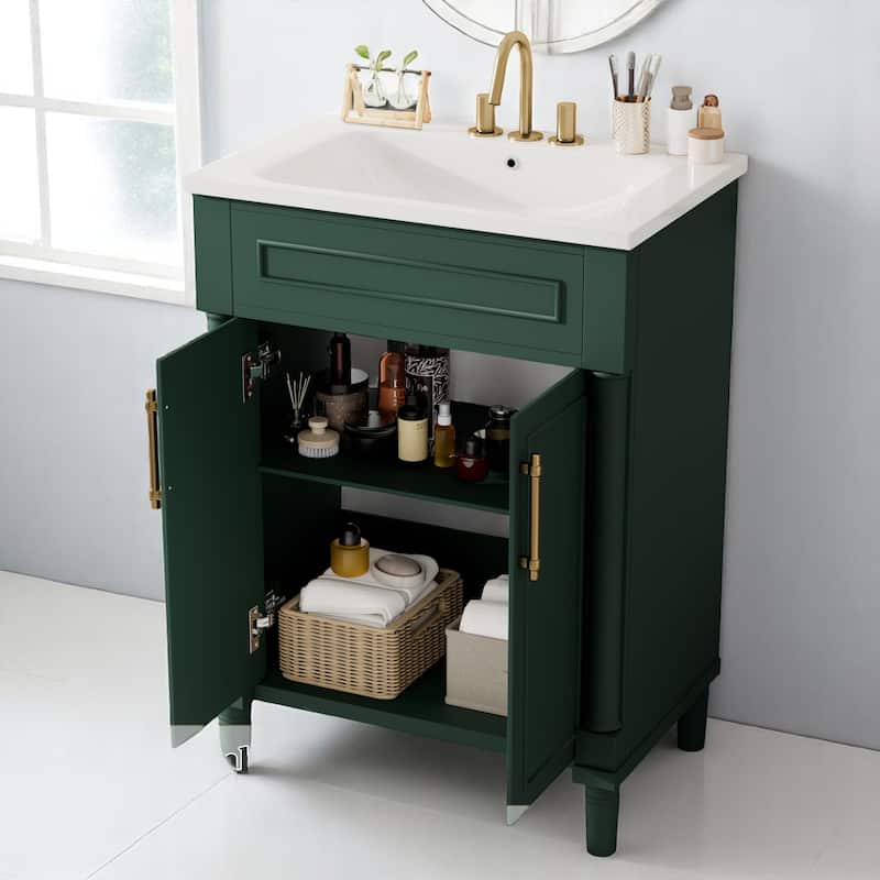 Modern 24 Inch Bathroom Vanity with Rectangular Sink, 2-Door Cabinet, Adjustable Shelf, Freestanding Design