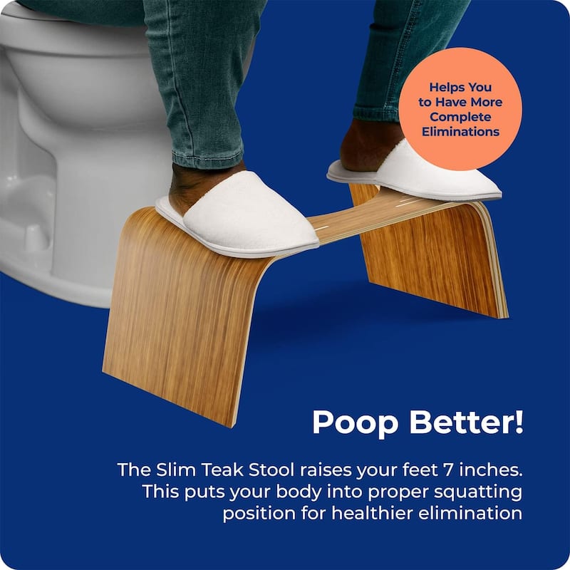 Squatty Potty Slim Teak Toilet Stool, 7 Inch Height, Original Bathroom Wood Stool for Natural Positioning - Brown