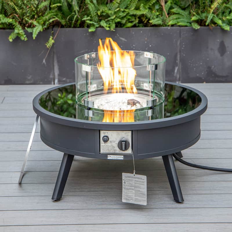Leisuremod Walbrooke Modern Outdoor Patio Round Fire Pit Table for Porch Backyard Deck - 29