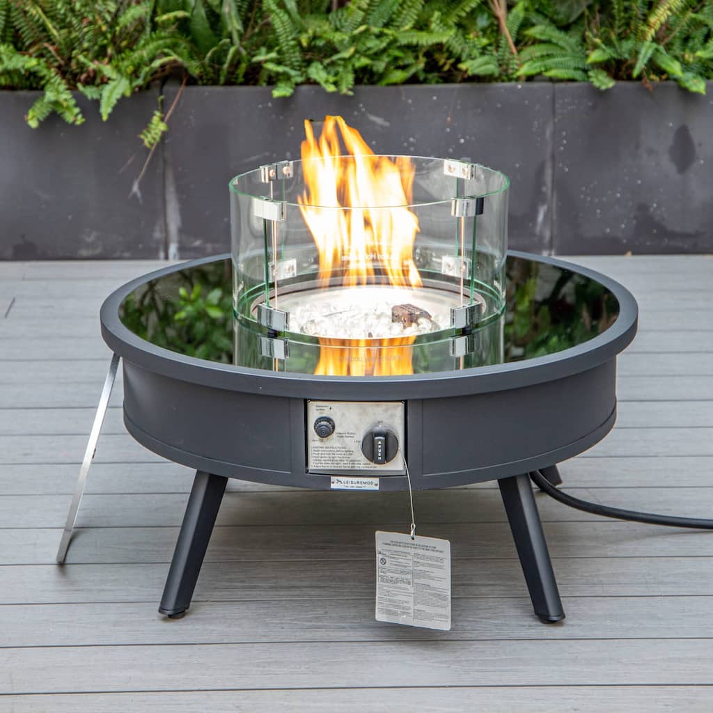 Leisuremod Walbrooke Modern Outdoor Patio Round Fire Pit Table for Porch Backyard Deck - 29