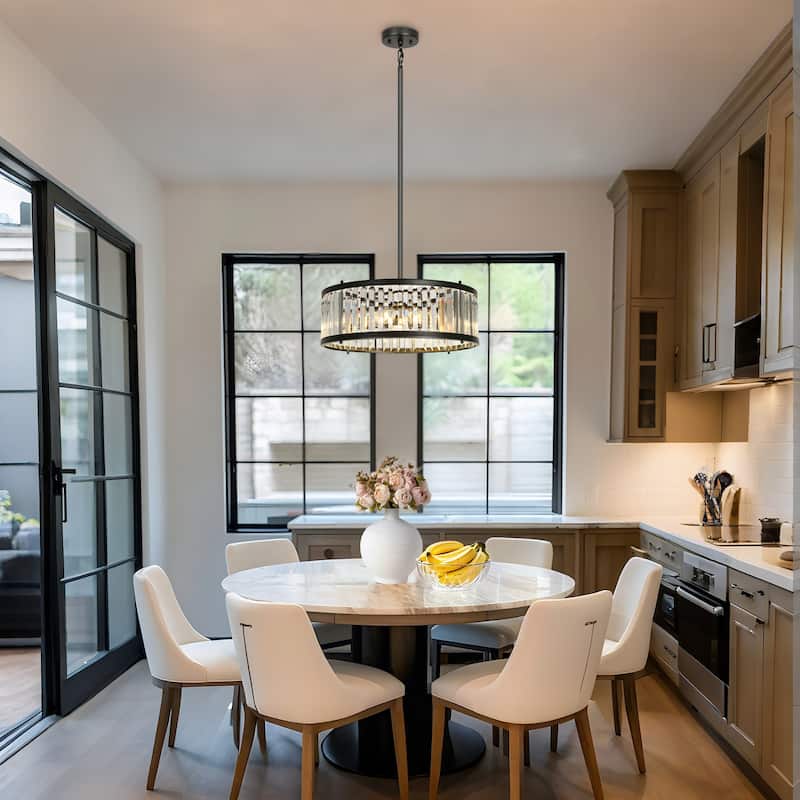 Modern 6-Light Black Crystal Drum Chandelier for Dining Room Kitchen Island - D 23.6" x H 72.9" Max