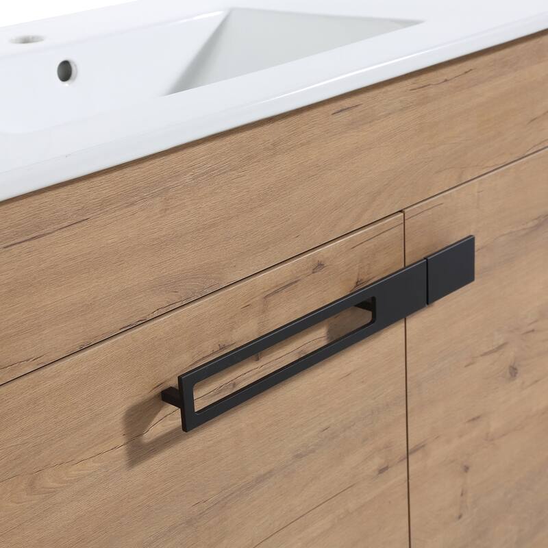 30 inch Plywood Freestanding/Wall Mounted Bathroom Vanity Set with Doors and Shelf and Integrated Ceramic Sink