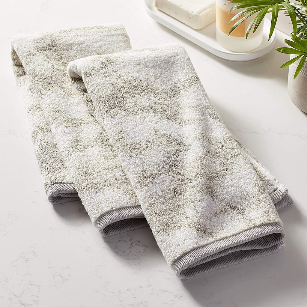 Violet Linen Marble Pattern, 100% Cotton Highly Absorbent Jacquard Fashion Towel, 20" by 30", Grey, Hand Towels, Set of 2