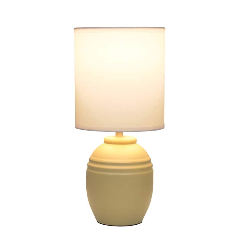 Ceramic Mini Jar Table Lamp with Fabric Drum Shade for Bedroom, Living Room - 6 x 6 x 13 in. (L x W x H)