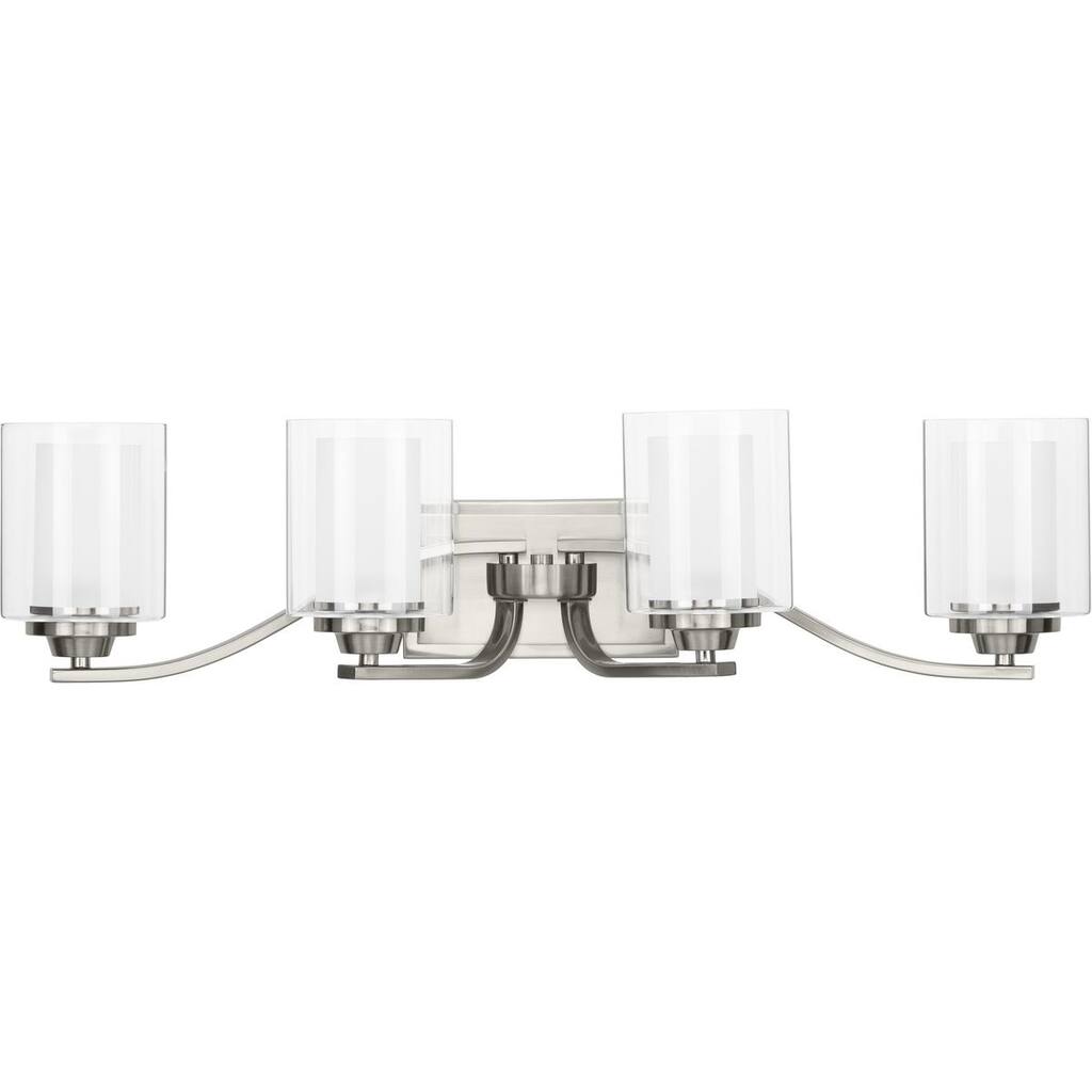 Kene Collection Four-Light Brushed Nickel Clear Glass Craftsman Bath Vanity Light - 30.75 in x 8.125 in x 7.375 in