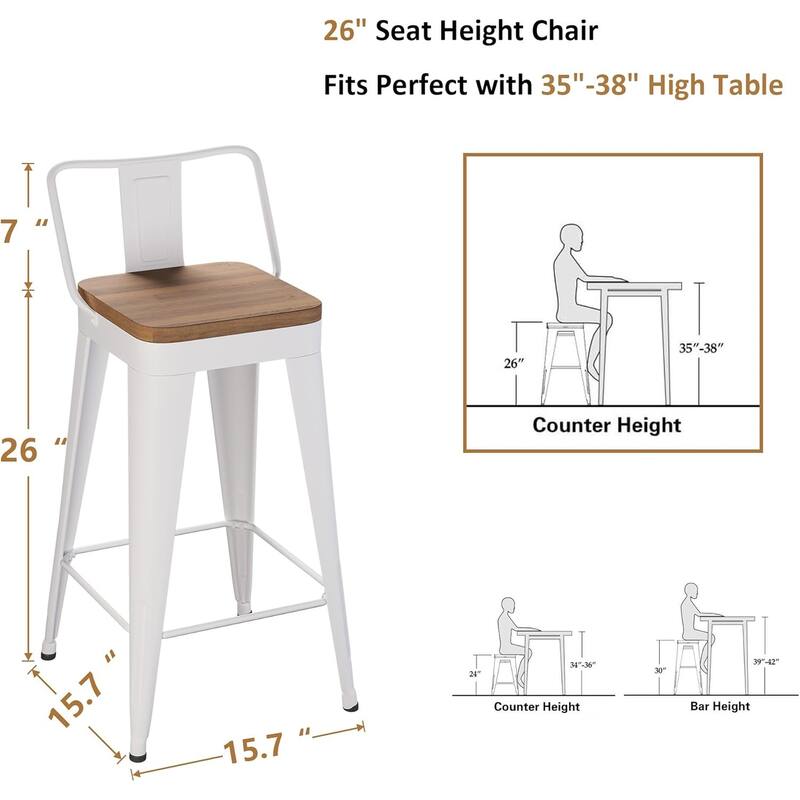 Counter & Bar Stools with Metal Frame Kitchen Stools with Low Back Kitchen Bar Furniture Stools with Square Wooden Seat