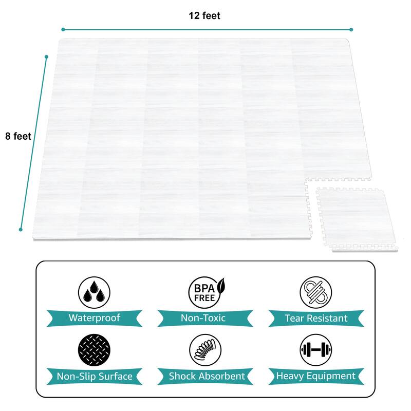 Sorbus 96 Sq. Ft. Wood Grain Floor Tiles Foam Mat EVA Interlocking Mats Tile 3/8-Inch Thick Exercise Mats w/Borders