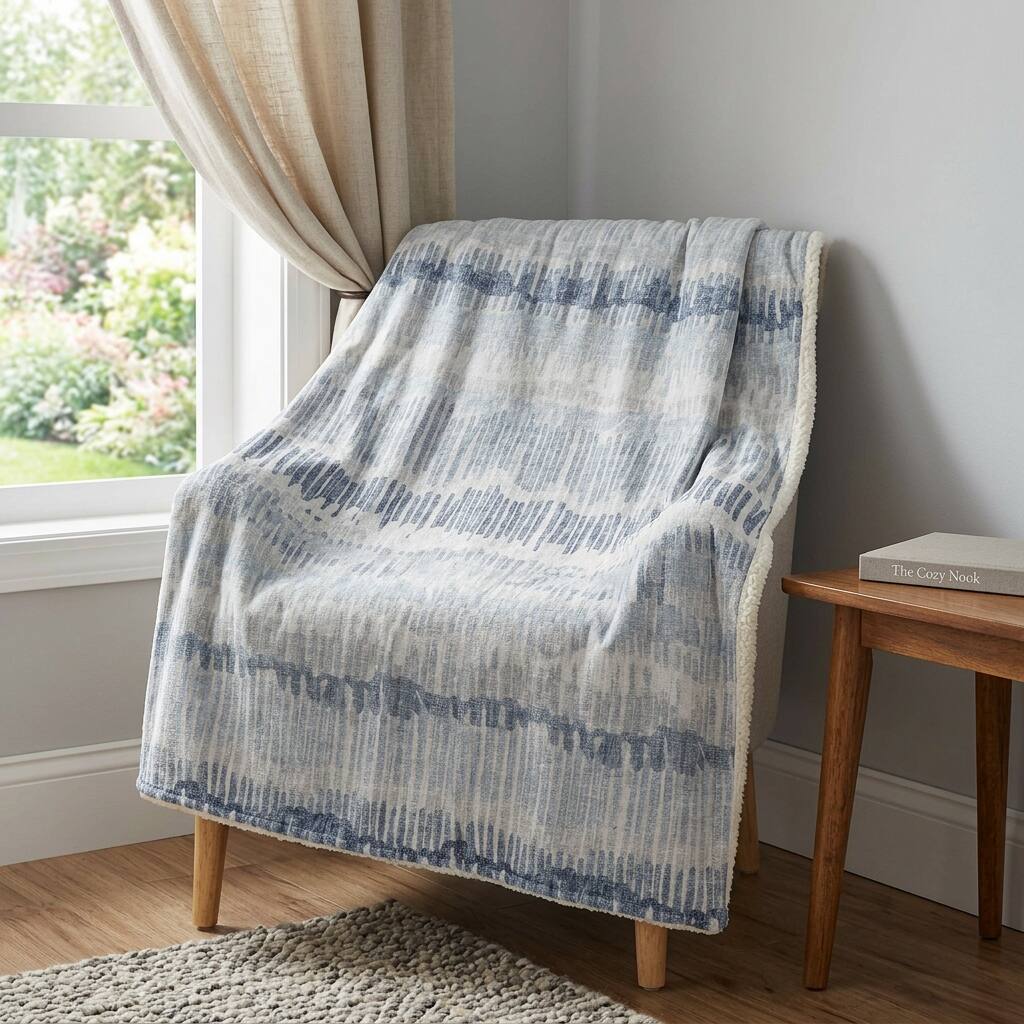 HomeRoots 50" X 70" Blue And Beige Abstract Polyester Woven Plush Throw Blanket