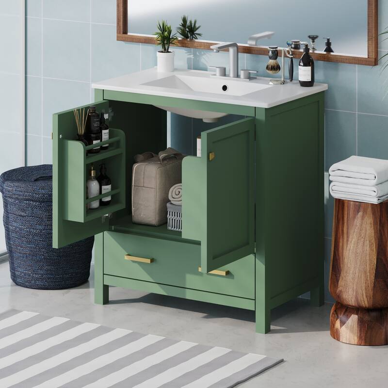 30"Green Bathroom Vanity with Single Sink,Combination Under Counter Sink, Bathroom Storage Cabinet with 2 Doors and a Drawer