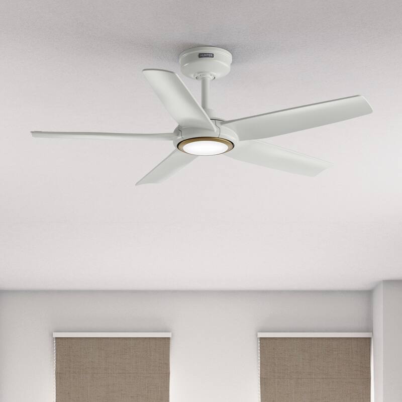 Hunter Zentech Wi-Fi ENERGY STAR Damp Rated Ceiling Fan w/ LED Light and Handheld Remote - Modern & Contemporary - SMART FAN! - 44 Inches - 44" Fresh White-5 blade