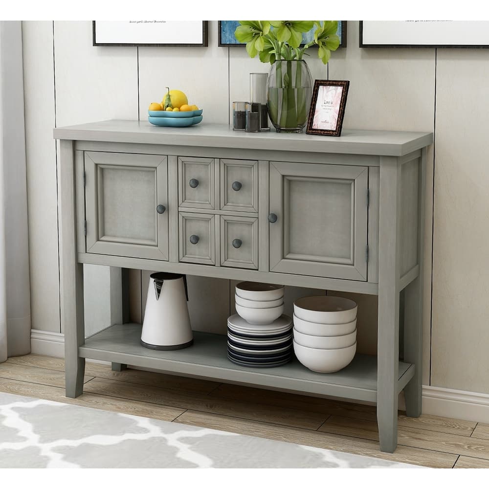 Retro Style Buffet Sideboard Wood Console Table with Bottom Shelf, Easy Assemble, for Living Room, Kitchen, Entryway