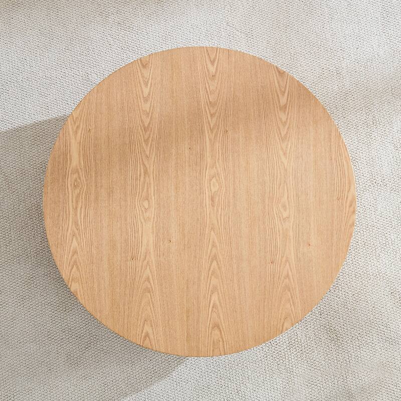 31.49'' Round Coffee Table Side Table with Storage, Modern Sofa Table Natural Ash End Table for Apartment Living Room