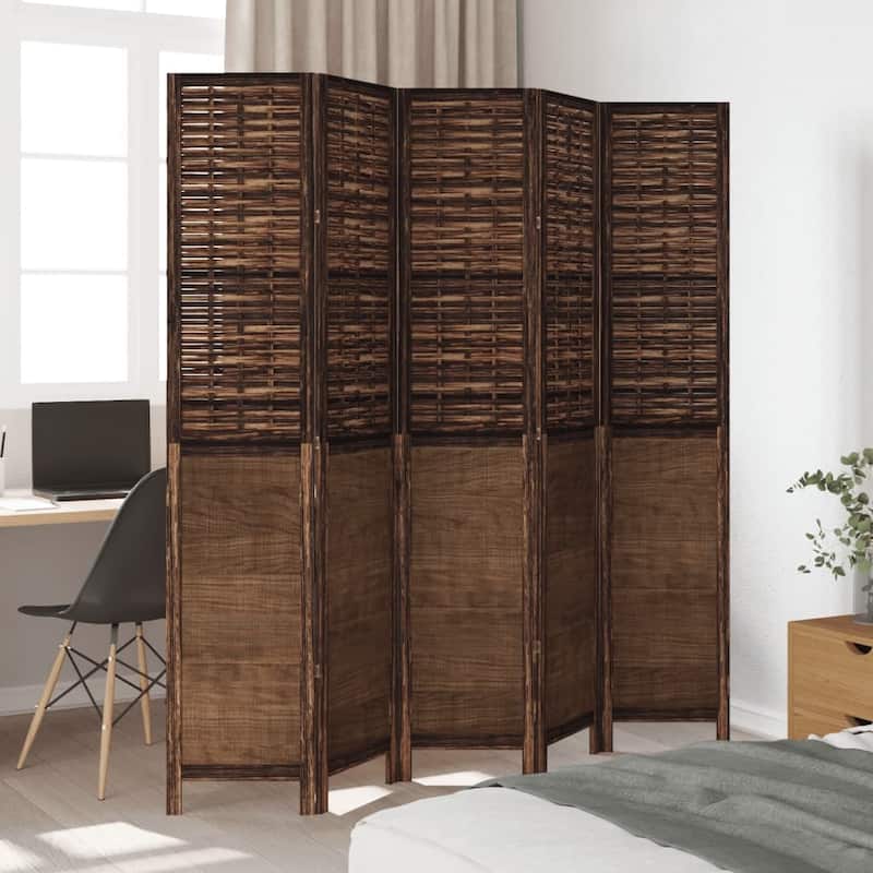 vidaXL Room Divider Privacy Screen Living Room Dark Brown Solid Wood Paulownia