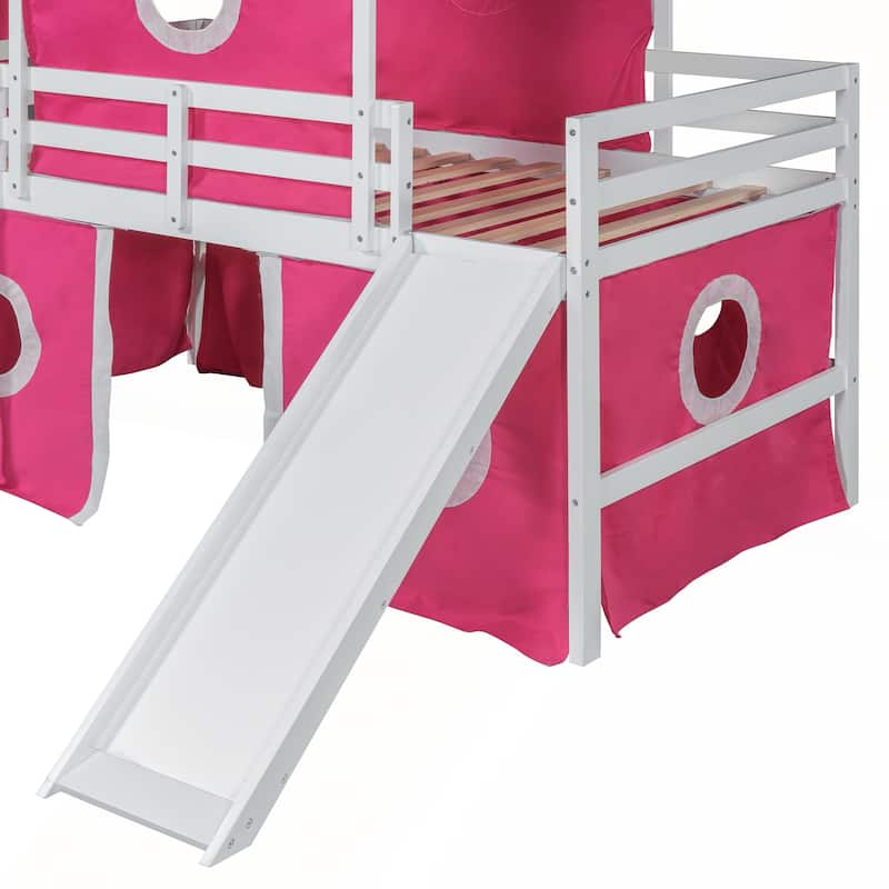Twin Size Loft Bed with Slide Tent and Tower