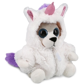 DolliBu Big Eye Wolf Unicorn Plush Stuffed Animal Toy with Outfit - 6.5 inches