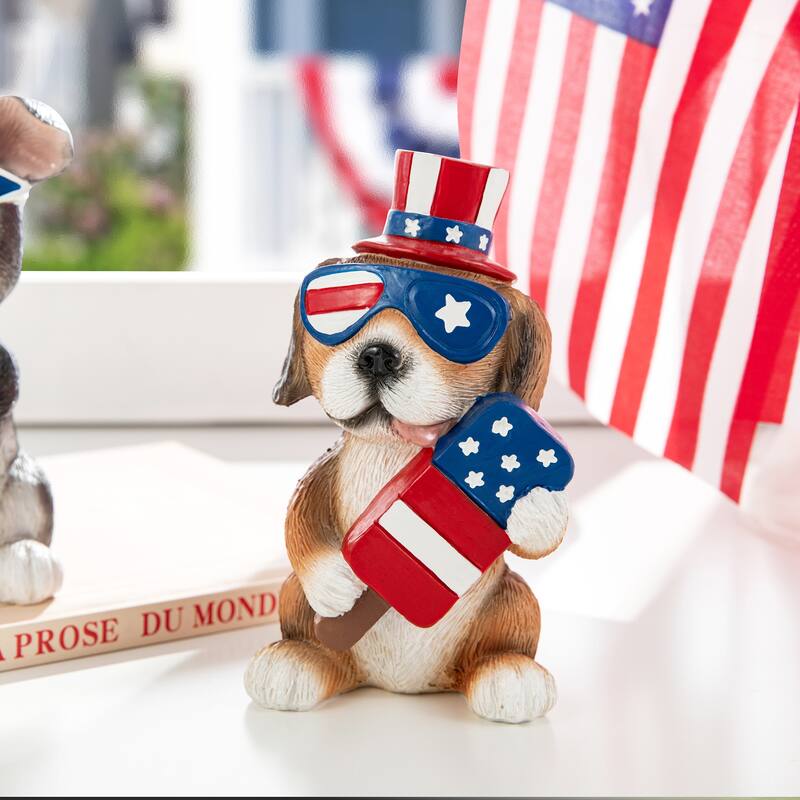 Glitzhome 4.5"H Set of 3 Patriotic Americana Resin Dogs Table Decor