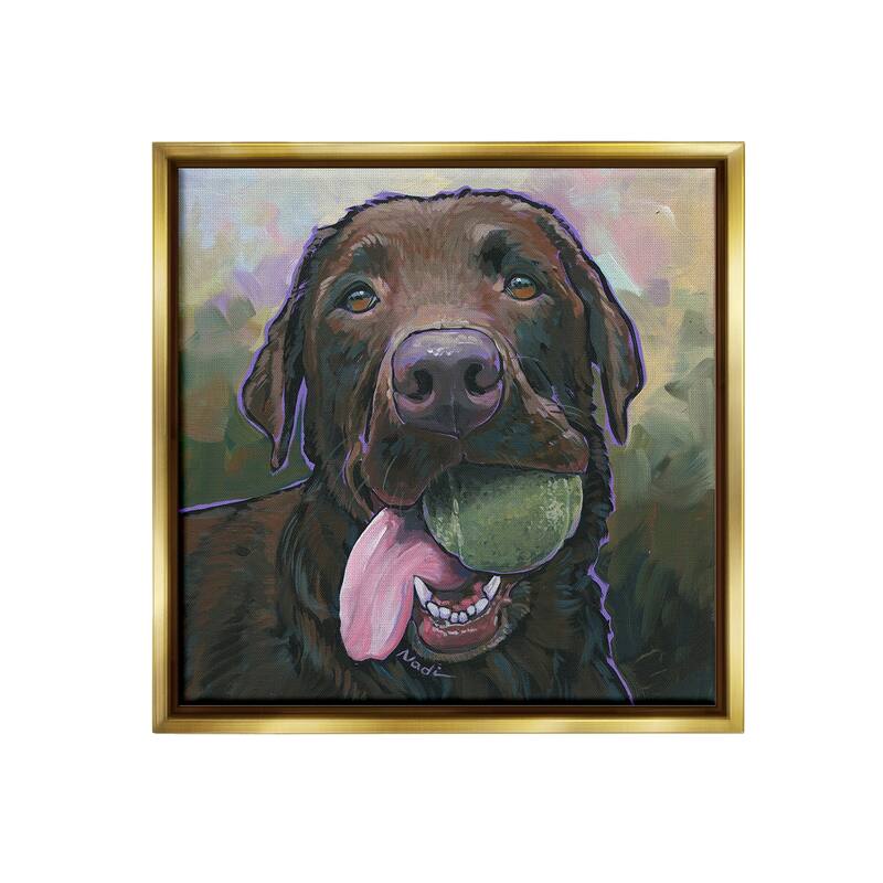 Stupell Dog Playing Ball Portrait Framed Floater Canvas Wall Art Design By Nadi Spencer - 25 x 25 - Gold