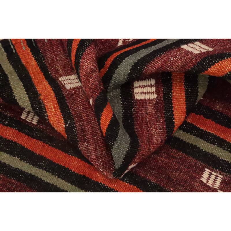 Hand Woven Oriental 100% Wool Carpet Southwestern Tribal Red Kilim Runner Rug - 8' 4'' X 3' 3''