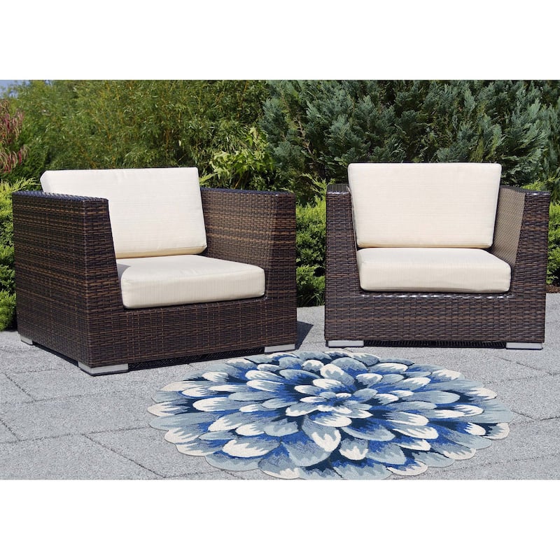 Liora Manne Frontporch Mum Indoor/Outdoor Mat - 3' Round - Blue