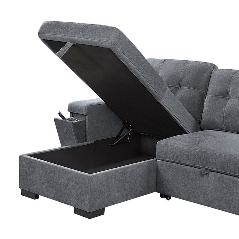 Woven Fabric Reversible Sectional Sofa with Storage Chaise, USB Ports