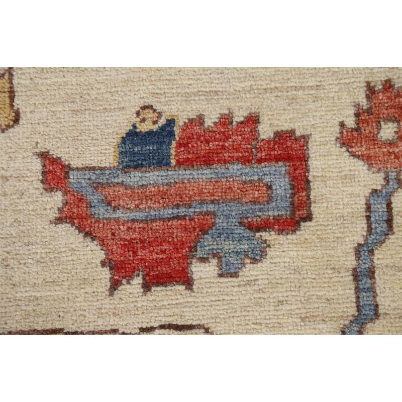 Hand Knotted Oriental 100% Wool Carpet Traditional Medallion Beige & Ivories Heriz (serapi) Area Rug - 11' 10'' X 9' 2''