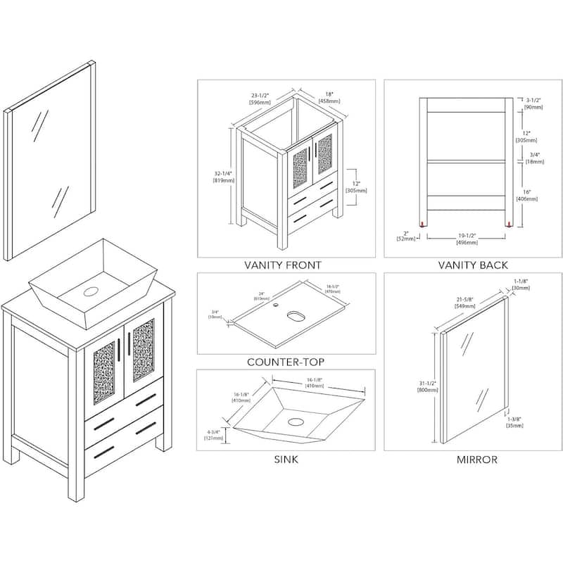 Blossom Sydney 24" Bathroom Vanity with Ceramic Vessel Sink & Mirror