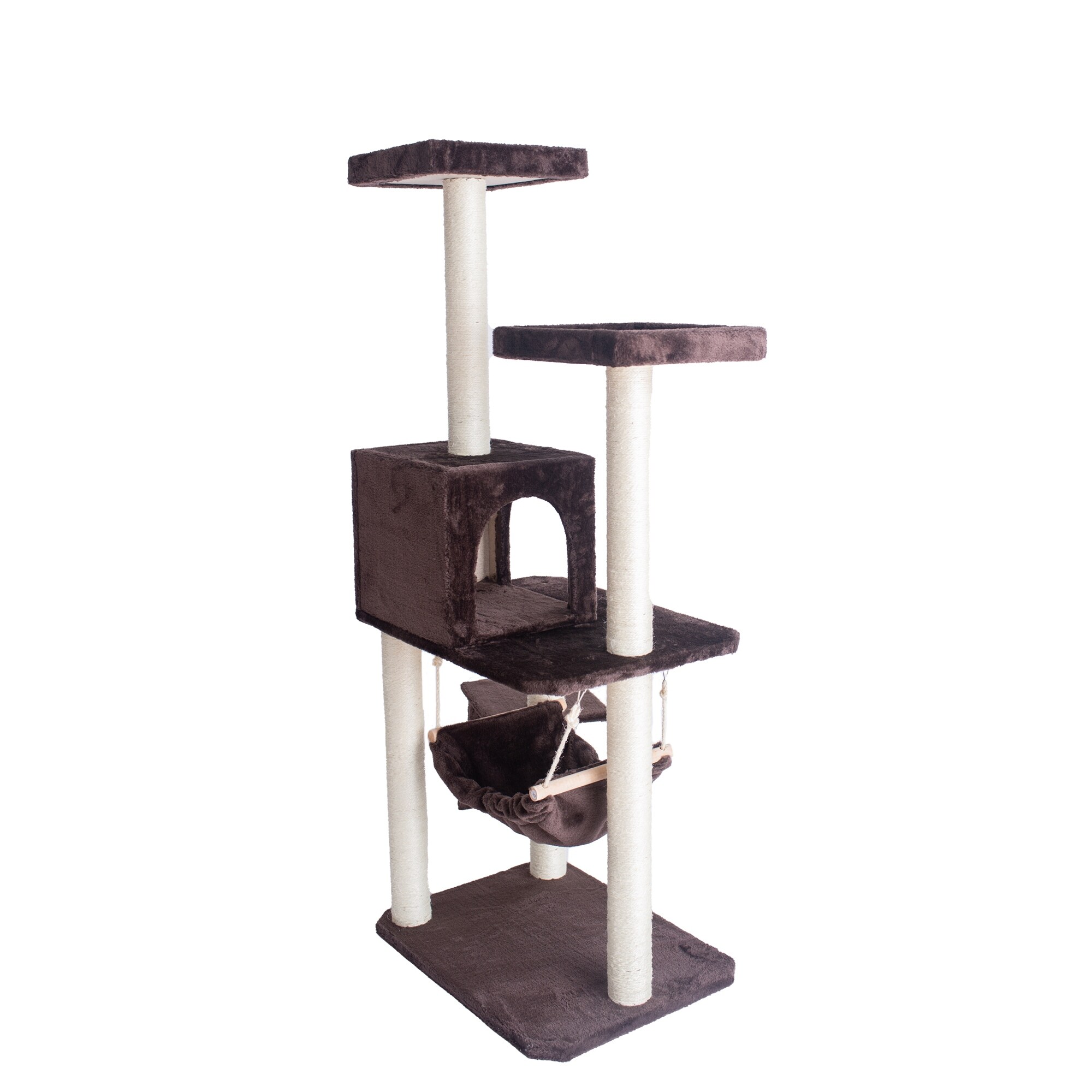Gleepet 57 Inch Multi Tier Faux Carpet Cat Tree With Condo And Hammock Overstock 8398749
