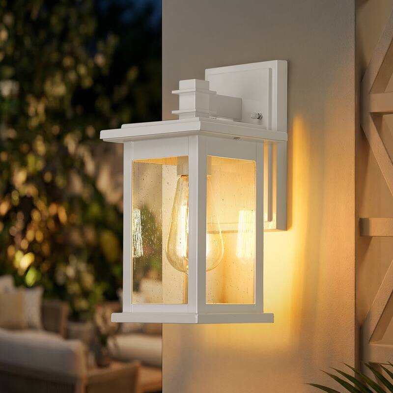 Exterior Lantern Wall Mount Light Fixture with Seeded Glass for Porch