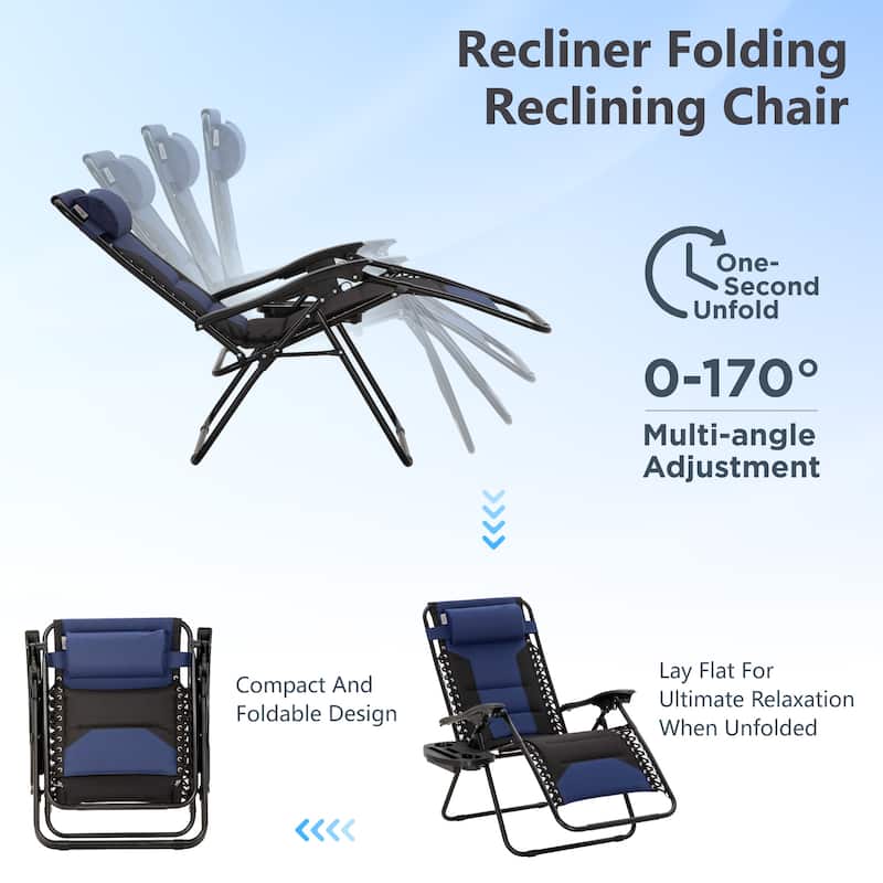 MAISON ARTS 2 XL Zero Gravity Recliners Padded Folding Lounge Chairs with Cup Holder - Aqua Blue