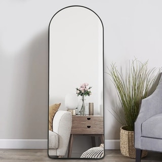Grande Arch Paneled Black Metal Wall Floor Mirror XL 79” Arched Leaner Horchow 