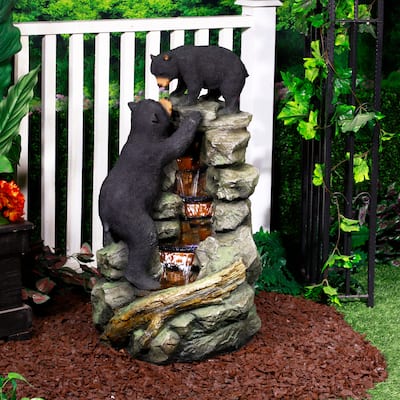 Alpine Corporation TZL178 36" Indoor/Outdoor 2 Bears Climbing Rainforest Water Fountain with LED Lights Cascading Wildlife Water