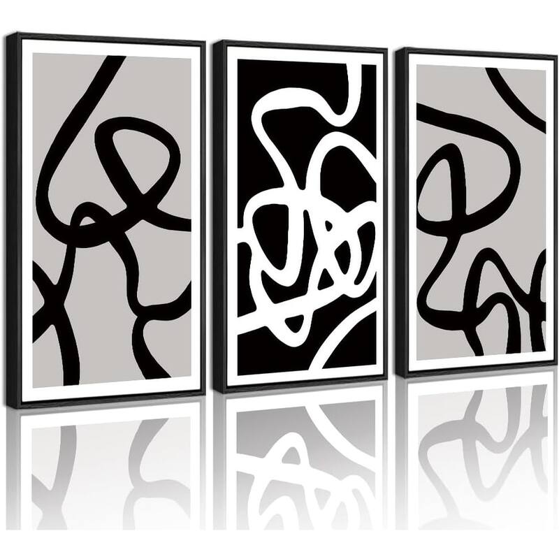 Black and White Lines Abstract Wall Art Ink Wash Minimalist - 16 x 24