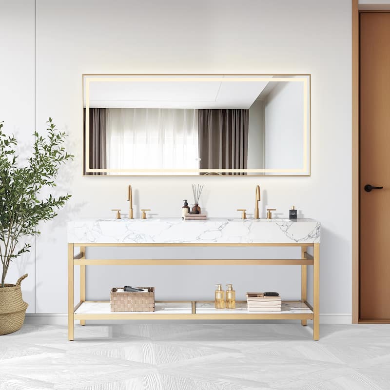 Ecija Bath Vanity, Metal Support with Composite Stone Top, no Mirror