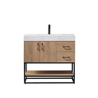 Alistair 36B" Vanity with White Grain Stone Countertop Without Mirror
