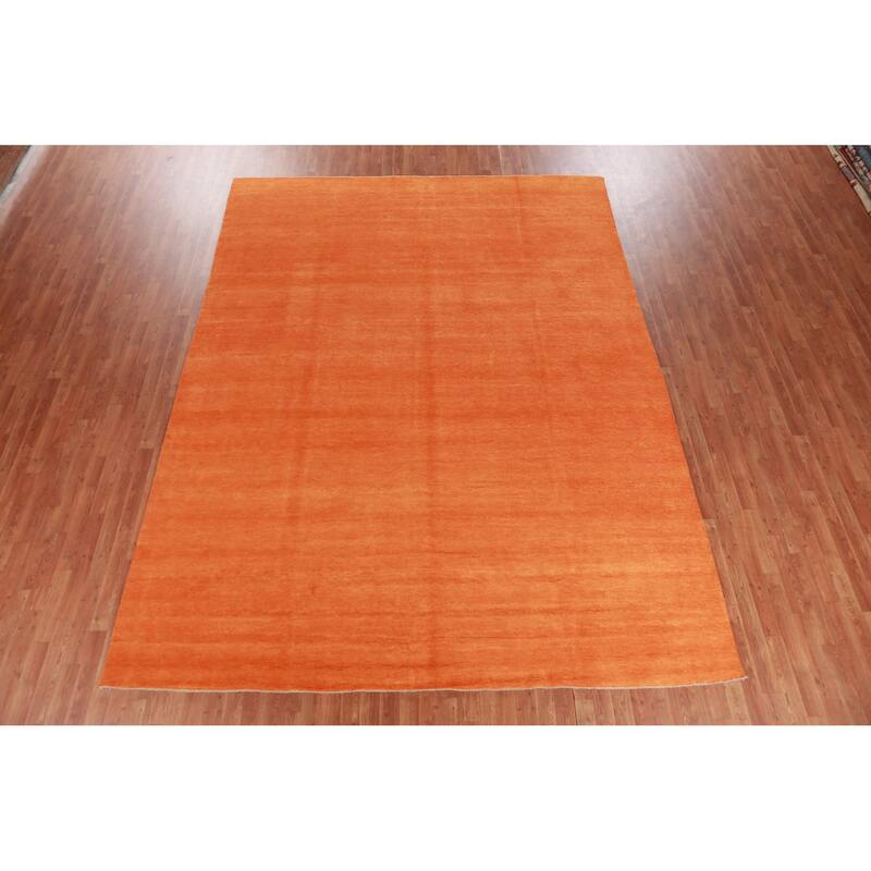 Hand Knotted Oriental 100% Wool Carpet Modern Solid Oranges & Rust Gabbeh Area Rug - 12' 1'' X 9' 3''