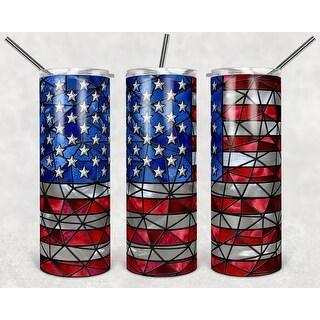 All American USA Flag StainedGlass Look 20 Oz Skinny Metal Tumbler w/Lid  Straw - Multi - Bed Bath & Beyond - 37518827
