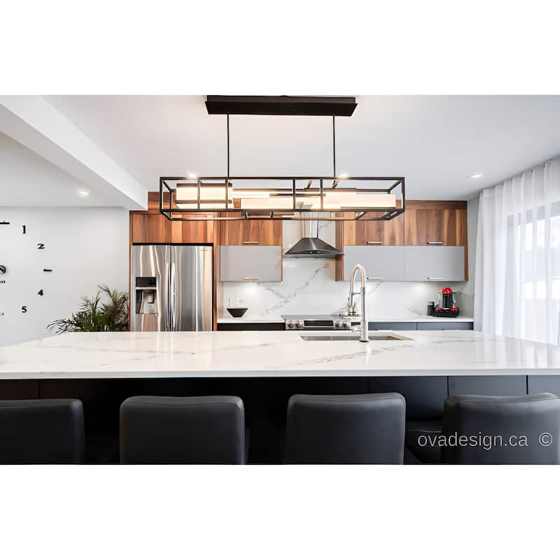 LED 40 Inch Kitchen Island Pendant Light, Black Ceiling Scifi Linear Light