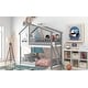 preview thumbnail 3 of 14, Gray Twin over Twin Solid Wood Bunk Bed with Roof and Ladder