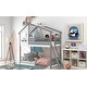 preview thumbnail 3 of 14, Twin over Twin Size Solid Wood Bunk Bed Wood Bed with Roof, Window, Ladder